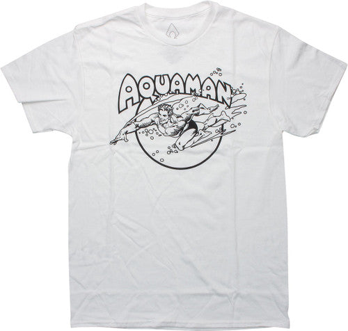Aquaman Outline Swimming White T-Shirt