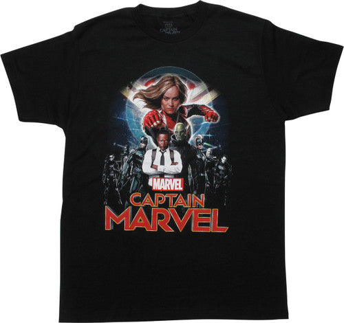 Captain Marvel Movie Group Shot Black T-Shirt