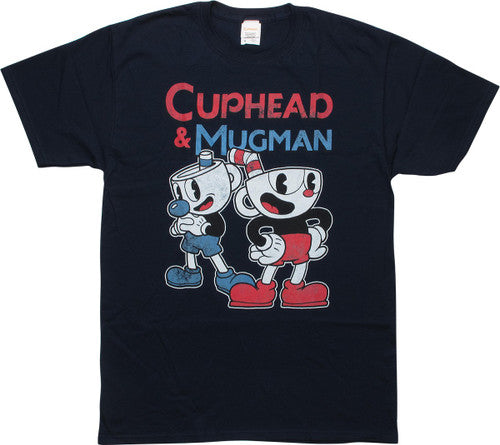 Cuphead and Mugman Retro Navy Blue T-Shirt