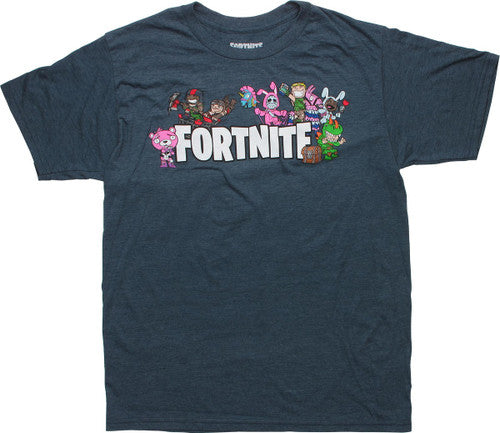 Fortnite Cartoon Characters Heathered Navy Blue T-Shirt