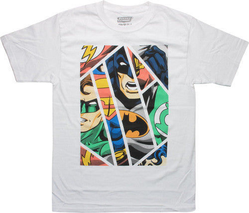 Justice League Heroes Panels White T-Shirt