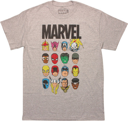 Marvel Comics 16 Hero Heads Heather T-Shirt