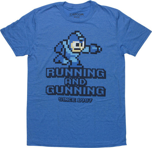 Mega Man Running and Gunning Heather T-Shirt