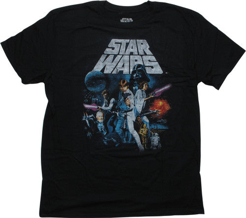 Star Wars New Hope Poster Distressed Black T-Shirt
