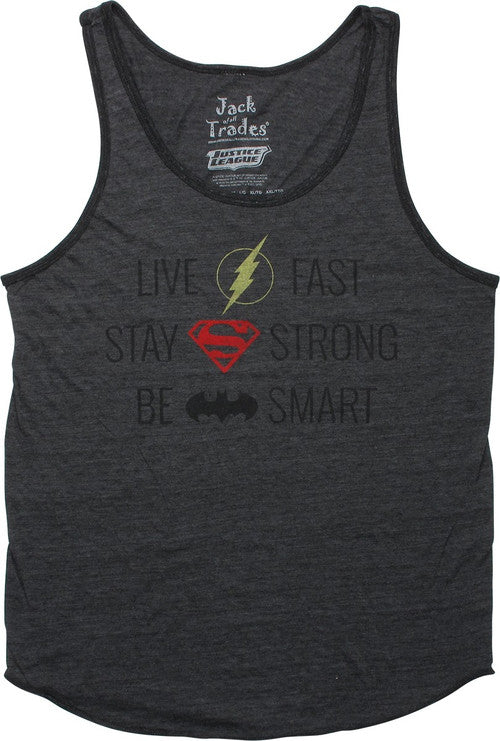 Justice League Fast Strong Smart Charcoal Tank Top