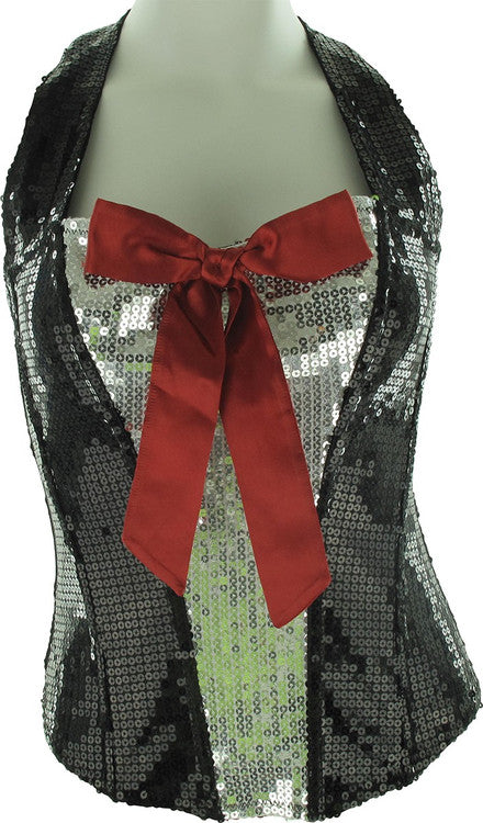 Tuxedo Sequined Red Bow Corset Lingerie