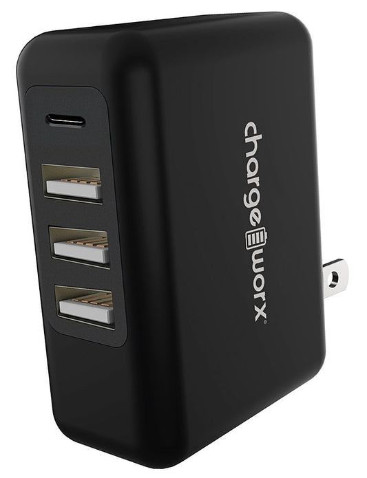 Chargeworx - 4-Port USB and USB-C Wall Charger - Black