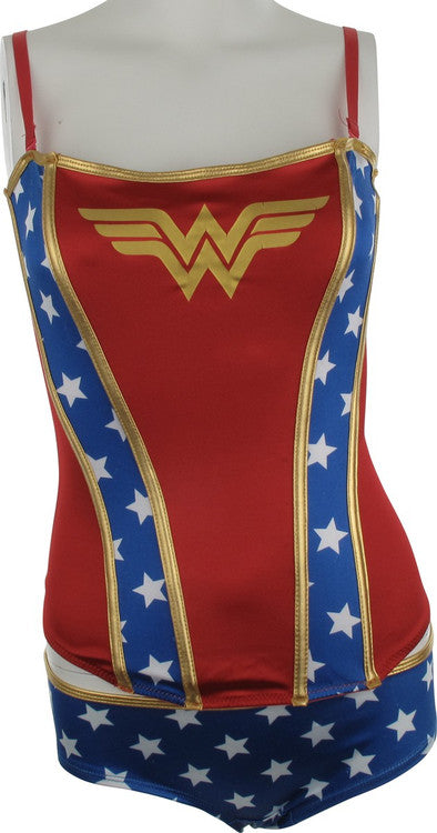 Wonder Woman Logo Corset Brief Lingerie Set