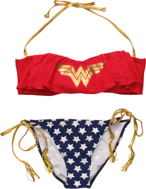 Wonder Woman Ruffled Bandeau Tasseled Swimsuit