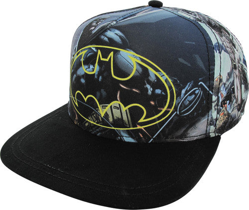 Batman Logo Sublimated Panels Snapback Youth Hat in Black