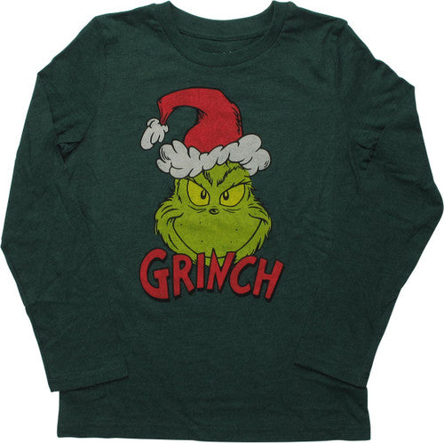 Dr Seuss Grinch Grin Long Sleeves Youth T-Shirt