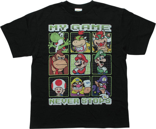 Mario Characters My Game Never Stops Youth T-Shirt